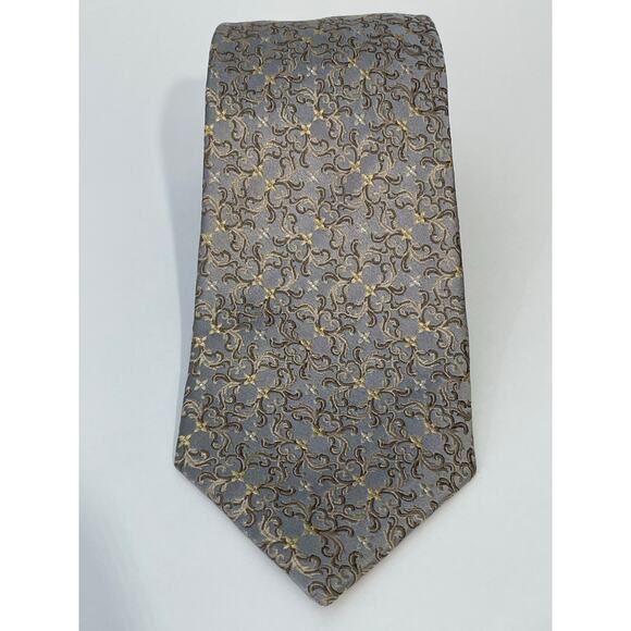 Lagatani Bendiction Silk Necktie Long Silver Gold Embossed Bridgerton Regency - Picture 1 of 6